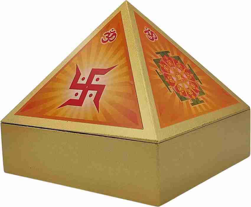 Vastu Pyramid Box for Meditation & Energy Healing | Wooden Pyramid Storage Box with Sacred Symbols | Spiritual Gift & Positive Energy Organizer | 6 X 6 Inches